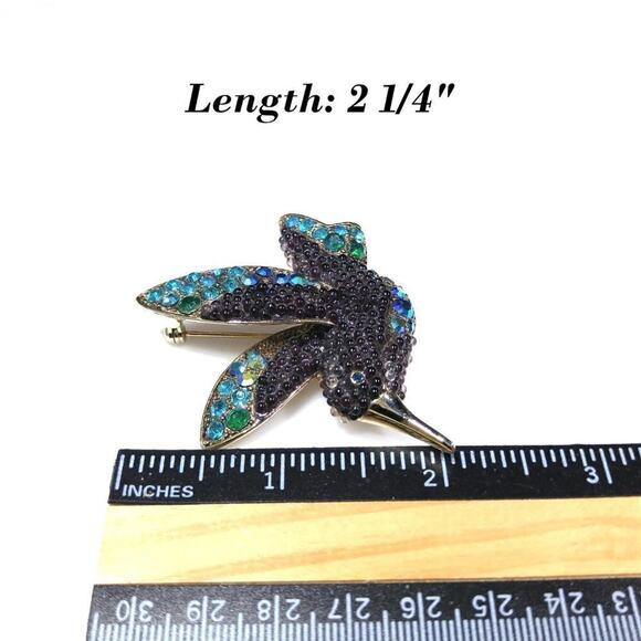 Liz Claiborne Vintage Hummingbird Brooch – Teal Rhinestones & Beads - Picture 6 of 7